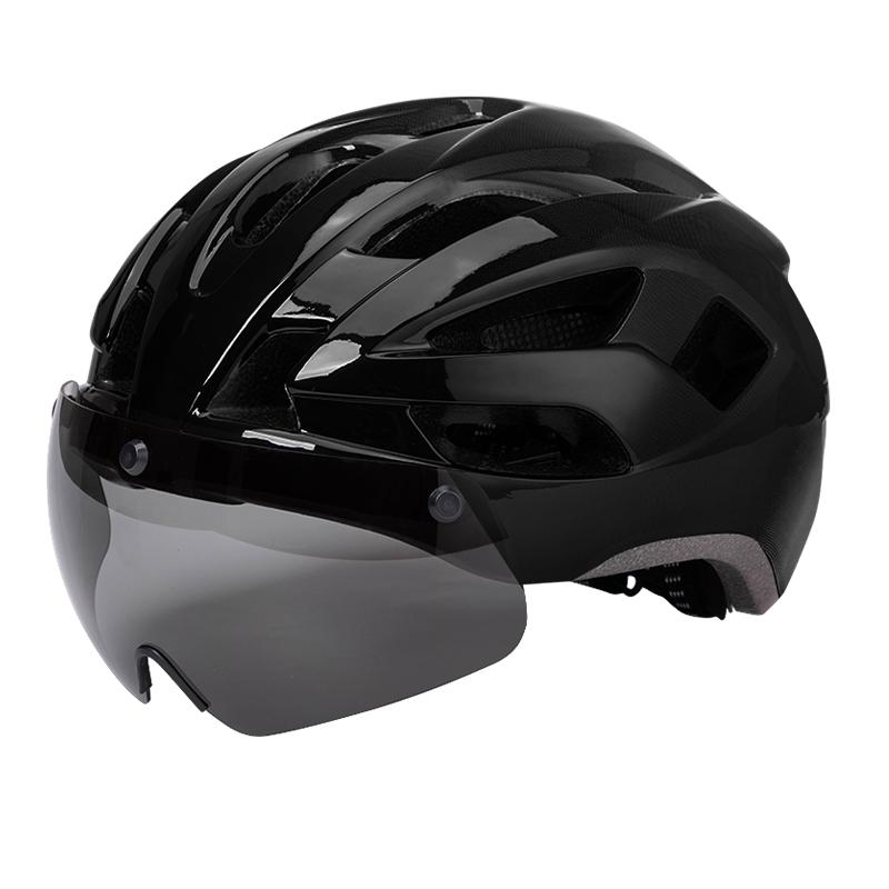 Unisex Cycling With Magnetic Goggles Helmets MTB Bike Helmet for Riding Competition Road Cycling Helmet Button Cell Tail Light L чёрный