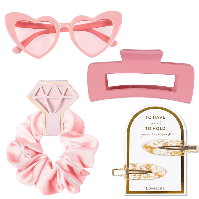 

4pcs/set Heart Shape Sunglasses Scrunchies Hair Clip Gold Glitter Hairpin Bachelorette Party Gift Girls Birthday Party Favors розовый
