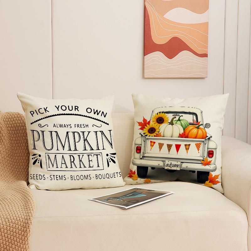 Autumn Harvest Pumpkin Pillow Cover Farmhouse Atmosphere Decoration Thanksgiving Cushion Maple Leaf Print Home Sofa Cushion