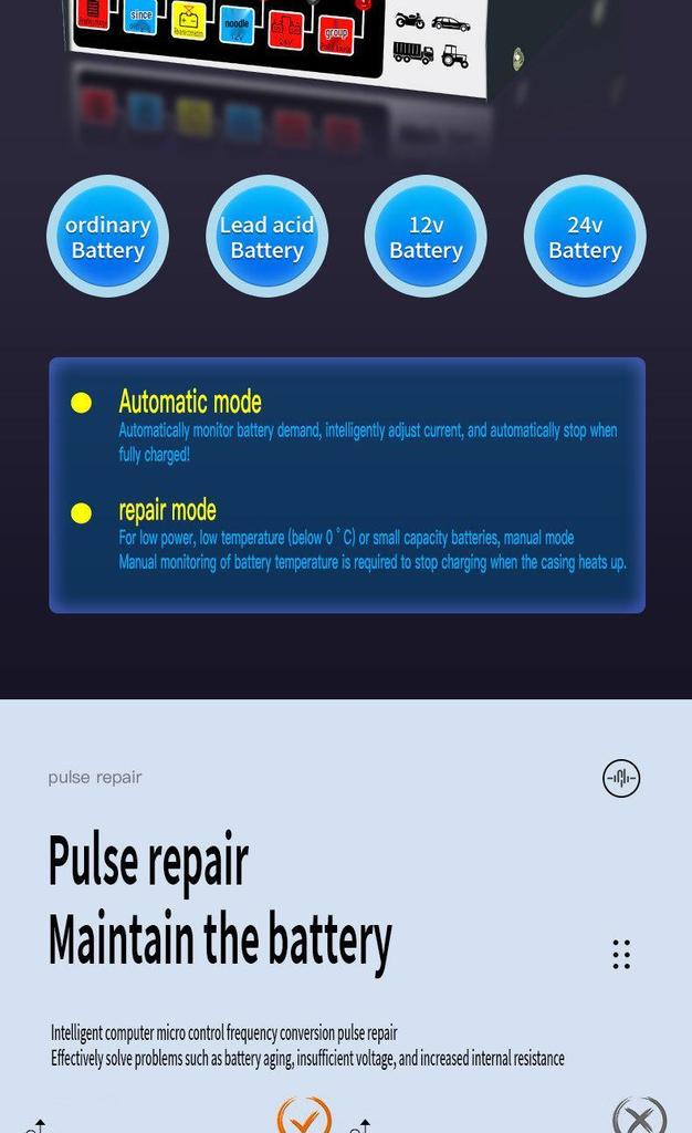 12V/24V Pure Copper Intelligent Pulse Car Battery Charger - Automatic Full Charge & Repair