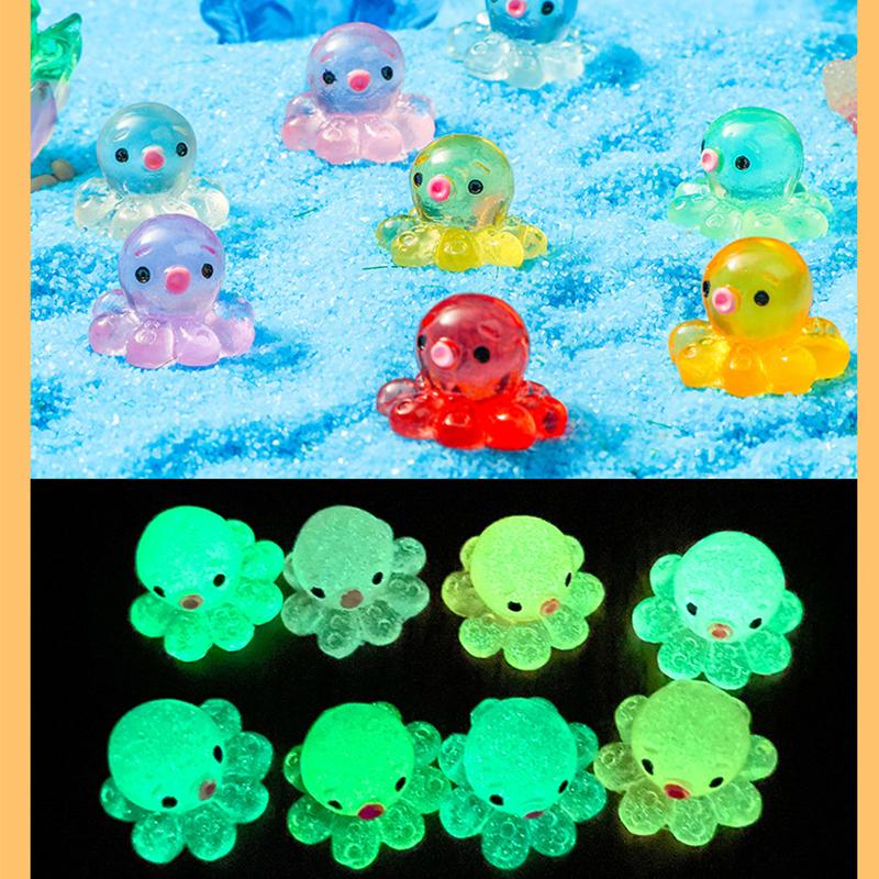 

10 Pcs Glow-In-The-Dark Cute Octopus Resin Desktop Decorations Ornaments Diy Handmade Hairpin Keychain Accessories Toy Sets