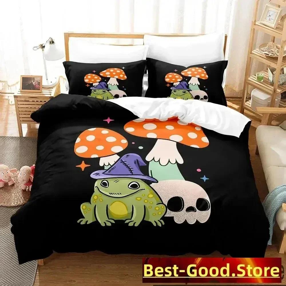 Top Cartoon Cottagecore Frog Mushroom 3D Bedding Set Duvet Cover Quilt Cover Pillowcase Comforter king Queen Size Boys Adult