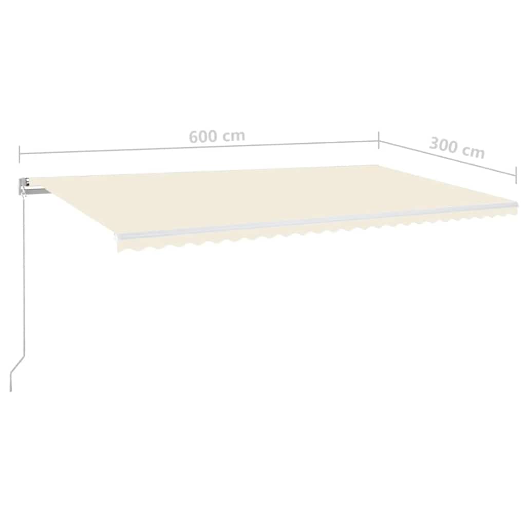 Manual Retractable Awning with LED Lights 600 x 300 cm Cream