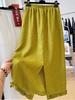 3731 Elegant Korean-Style Linen Ruffle Midi Skirt for Women