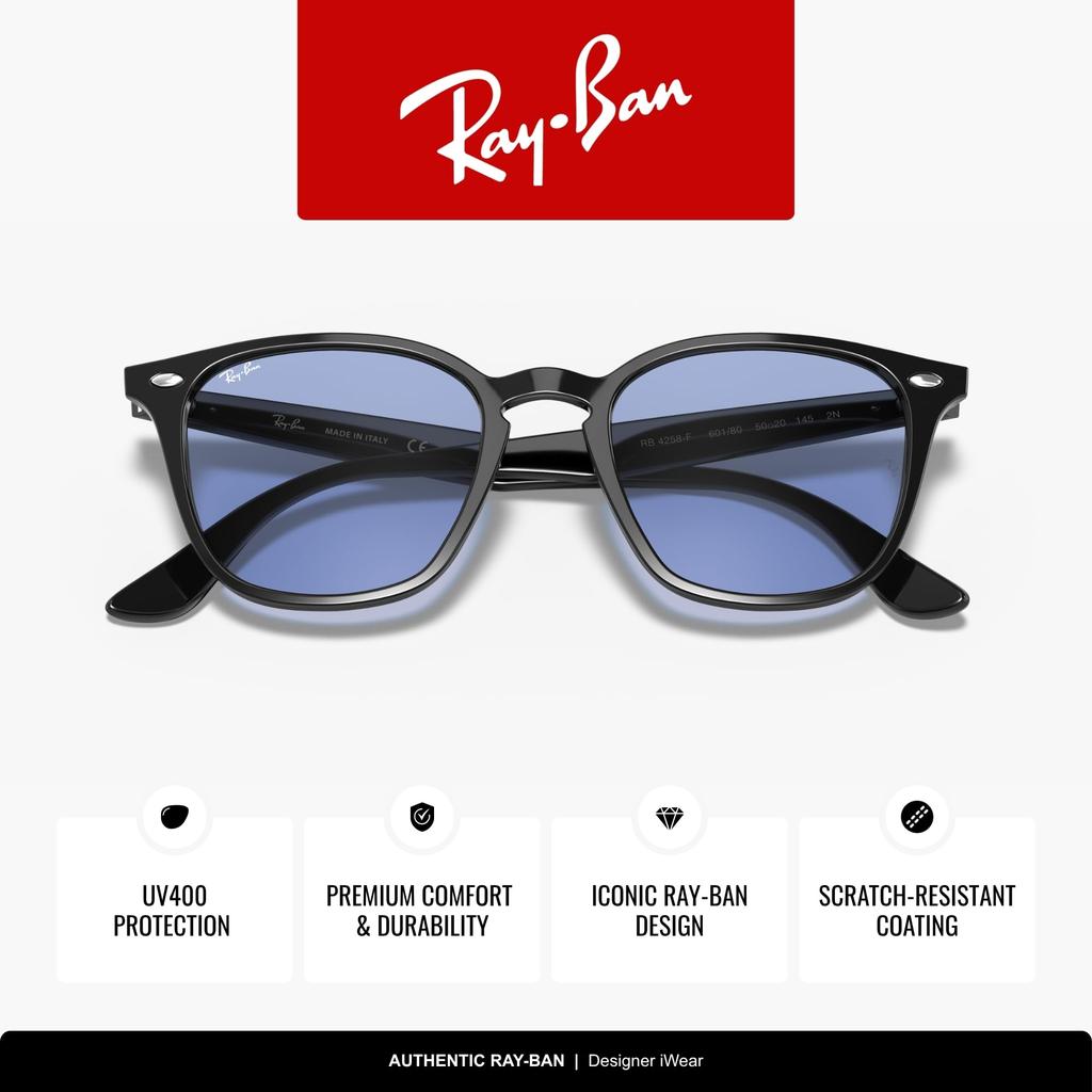 Ray-Ban RB4258F 601/80 52 Sunglasses - Black / Blue Lenses Low Bridge Fit
