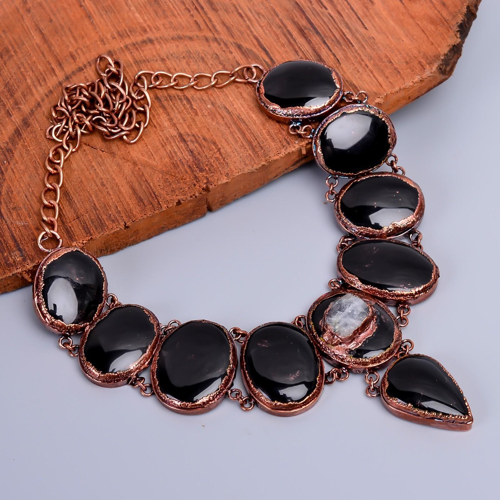 

Natural Black Onyx Copper Handcrafted Chain Electroformed Sisters Gift Necklace V-84