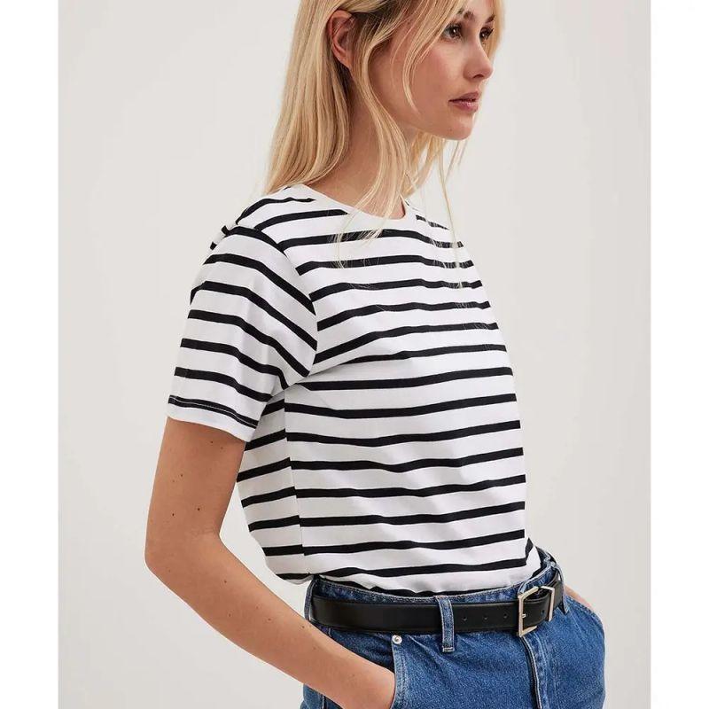 Stripe T-shirt Short Sleeve European and American 202 500 Simple Loose Round Neck Top Striped T-shirt Top