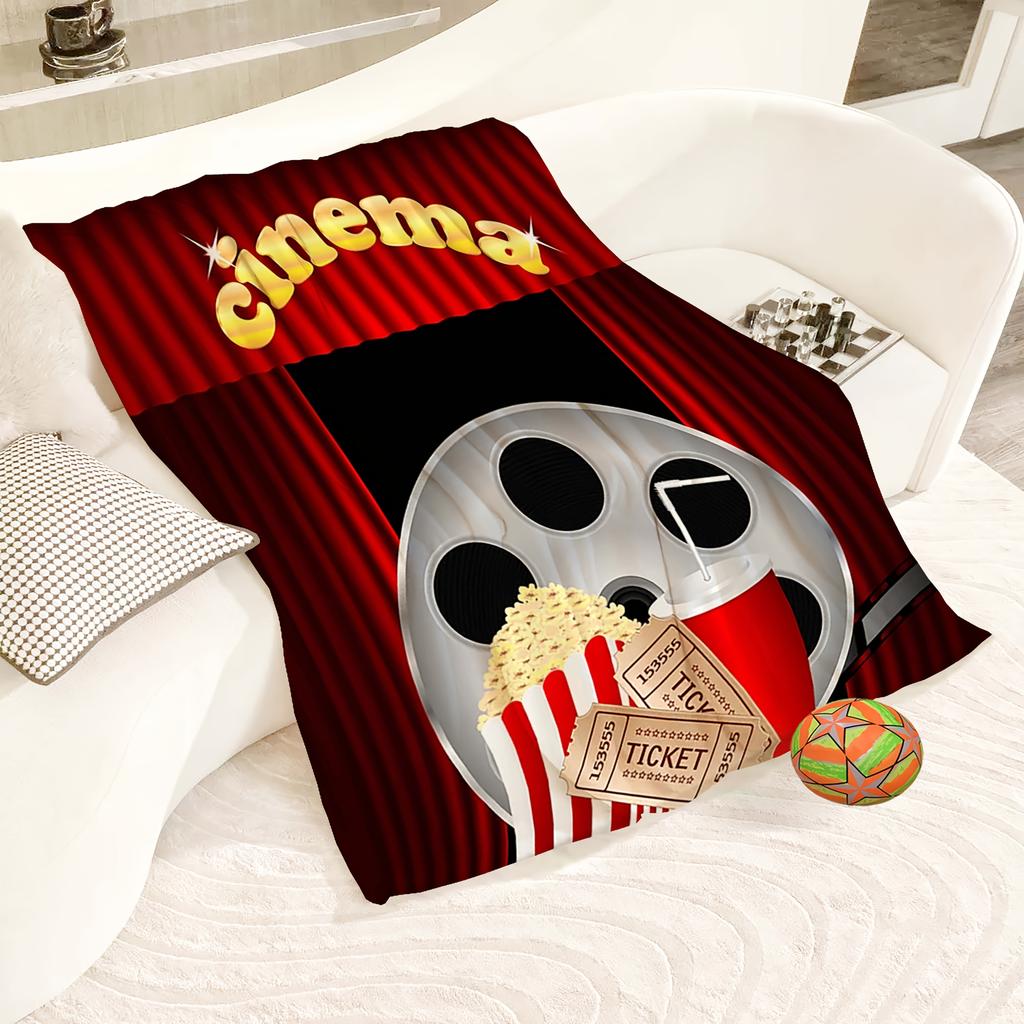 1 st Digitaltryckt Filmteater Popcornmönster Flanellfilt, Mjuk och Bekväm, Maskintvättbar, Lämplig