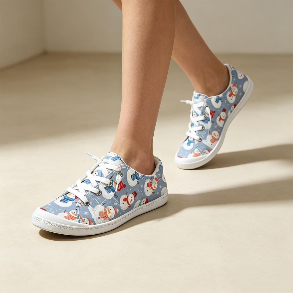 Women's Christmas Print Shoes Comfortable Flat Casual for Holiday
