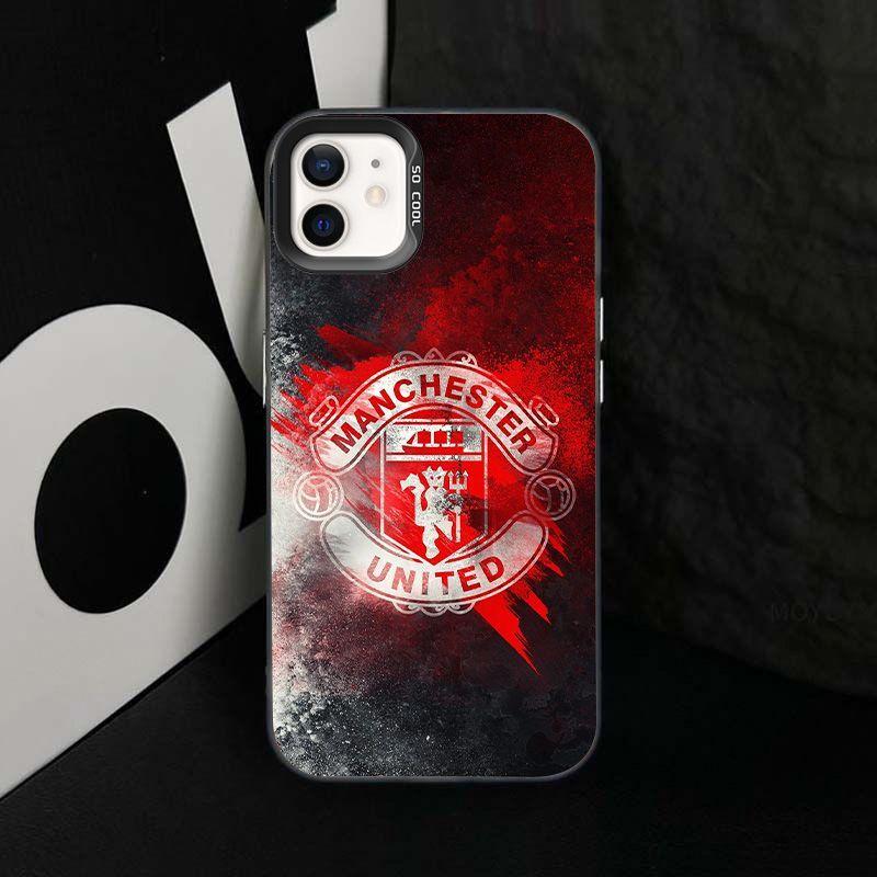 Custodia Antiurto per Telefono Manchester United FC, Cover Protettiva Morbida in TPU Stampata HD per iPhone, Regalo per Tifoso di Calcio