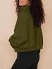 2026 Women's Stand Collar Fleece Hoodie with Pockets, Autumn-Winter Casual Loose Fit, Solid Color Ribbed Top.