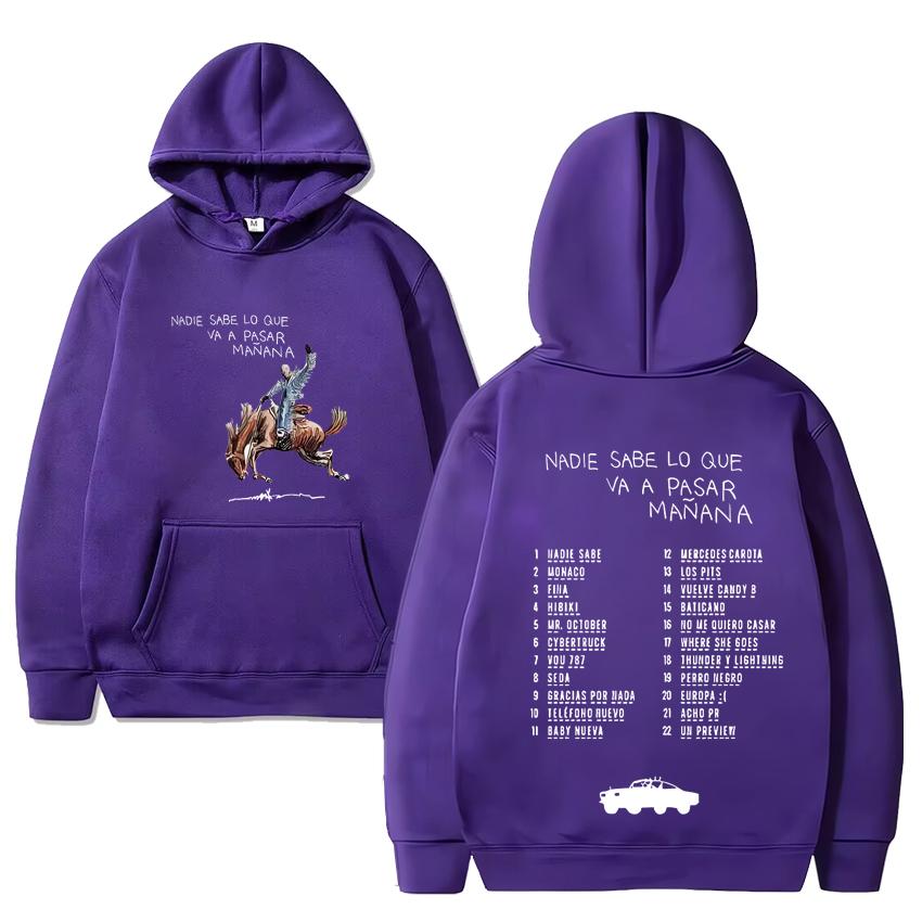 Bad Bunny Hoodies Niemand weiß, was morgen passieren wird Sweatshirt Herren Damen Lässige Mode Musik-Hoodie Unisex Vintage Pullover
