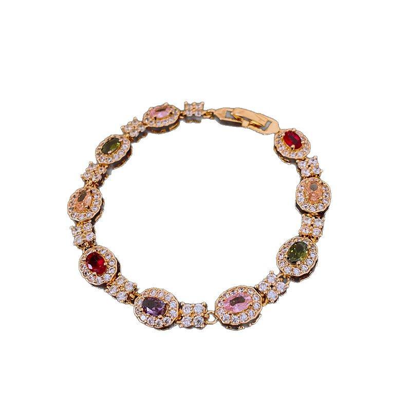 Bracelet à boucle ovale en zircon plaqué or 18 carats - Bijoux de luxe rétro européens et américains