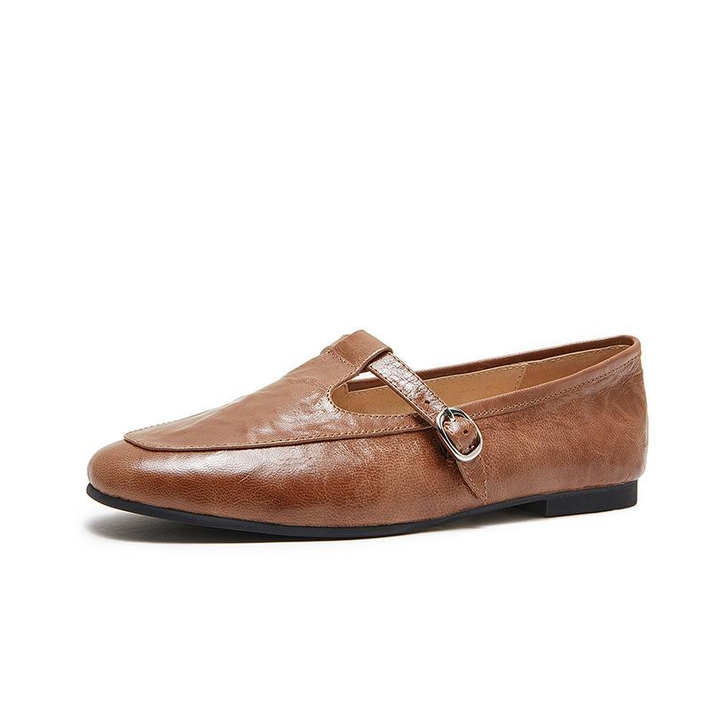 Spring and Summer Handmade Women's Shoes A Niche Retro Mary Jane Lace-up Flat Women's Single Shoe