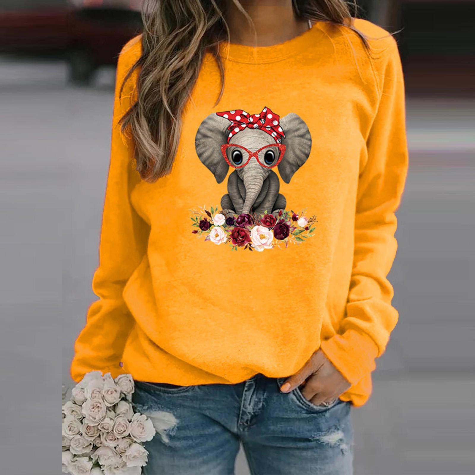 

Зимние женские повседневные топы с длинными рукавами, женская толстовка с принтом, блузка, футболка, свитер XXXL жёлтый