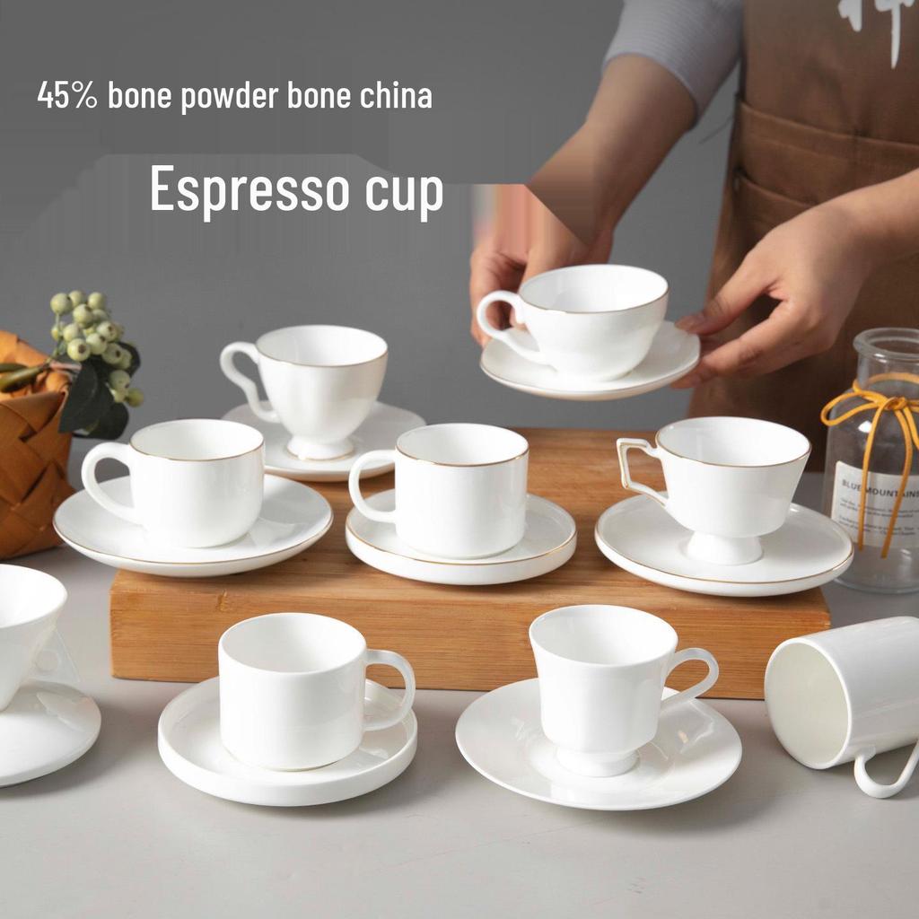 Pure White Bone China Espresso Cup & Saucer with Gold Rim, 80ml