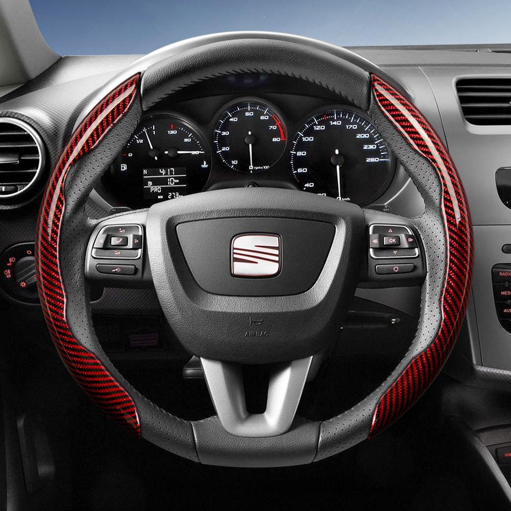 Suitable for Seat Carbon Fiber Texture Steering Wheel Cover with Segmented Quick-Release Design, Durable, for Models Such As Ibiza, Arona, Leon,