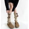 Fashionable Plush Balls Bows Adorned Leg Warmers with Lace Details for Women's Knitted Turn Cuffs Leg Covers Sleeves