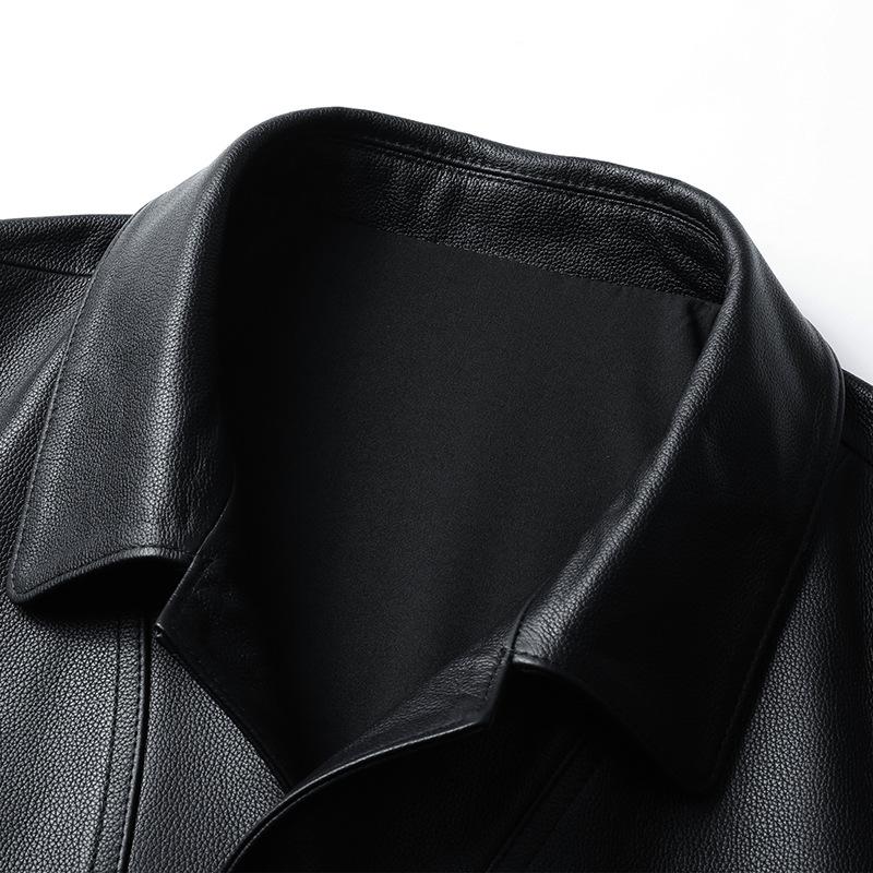 Spring and Autumn New Men's First Layer Cowhide Genuine Leather Jacket Men's Lapel Slim Leather Jacket