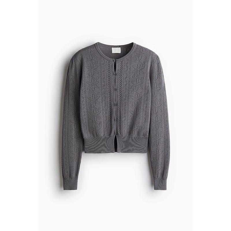

HM Women s Fur Knitwear 2025 Fall New Arrival Casual Mesh Plaid Rib Long Sleeves Cardigan 1282817 Dark gray 160/88(S)