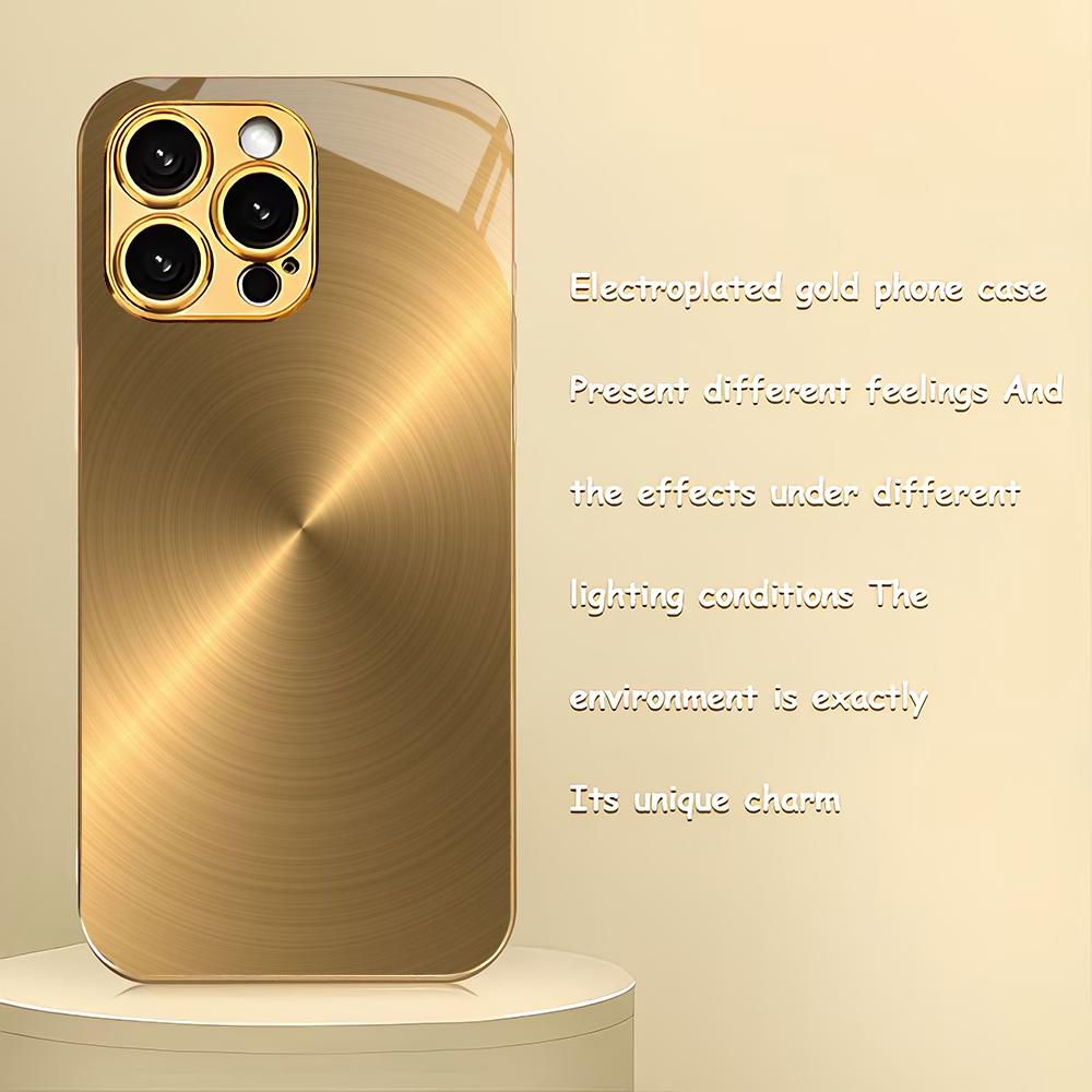 

Gold textured design electroplated glass phone case suitable for iPhone 17 16 15 14 13 12 11 Pro/Max/Plus anti drop back cover iPhone 17ProMax
