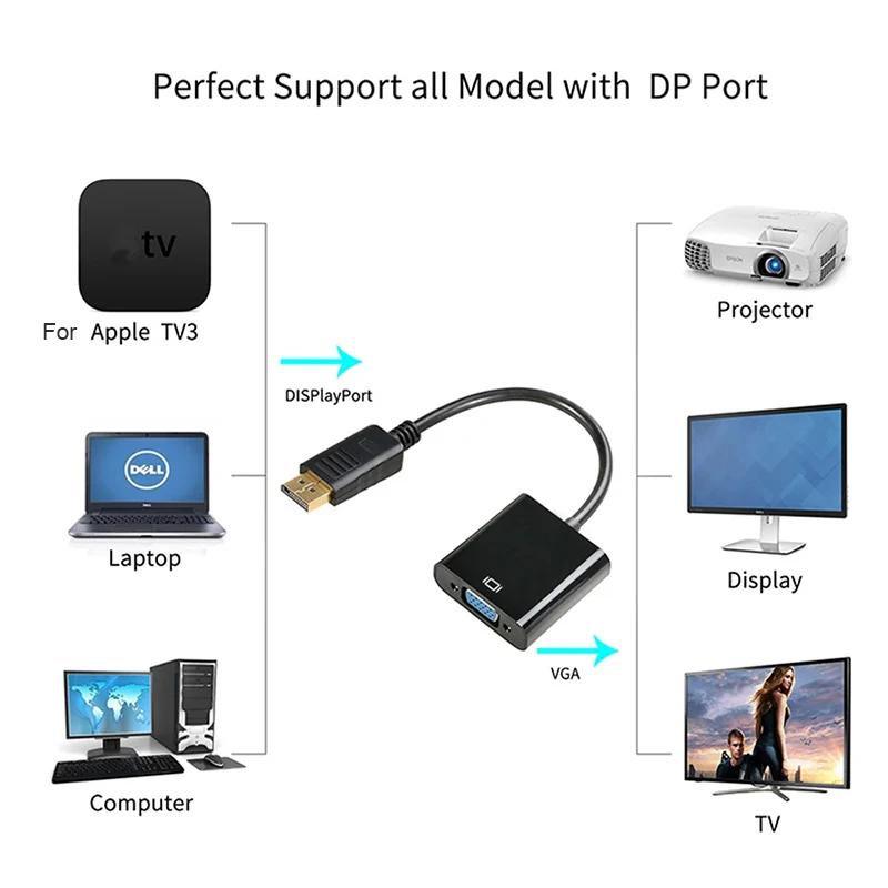 DP Male To VGA Female Adapter Cable DisplayPort To VGA Converter for Projector DTV TV HDVD Laptop Monitor