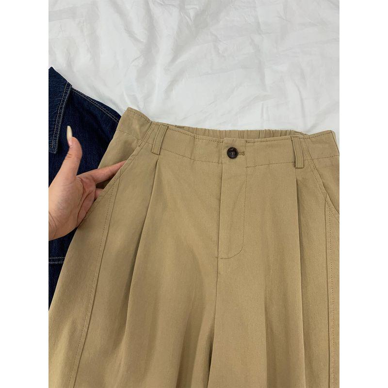 Khaki Wide-Leg Casual Pants for Women, Early Spring New Style, High-Waisted Loose Fit, Slimming for Pear-Shaped Body, Workwear Pants