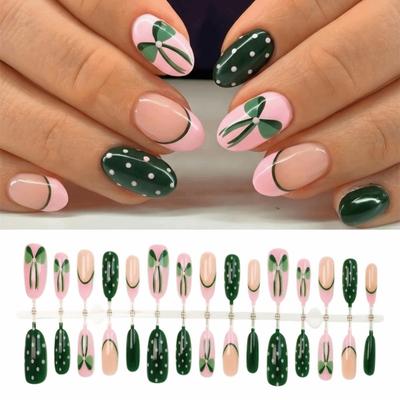 Green Detachable Press On Nails Short Length Polka Dot False Nails for 30pcs Summer Fashion