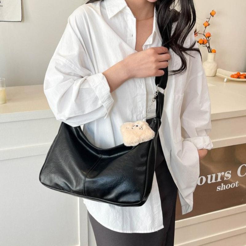 PU Leather Commuter Fashi Vintage Casual Tote Bag Maillard Stylish Crossbody Bags for Women Texture Large Capacity Temperament