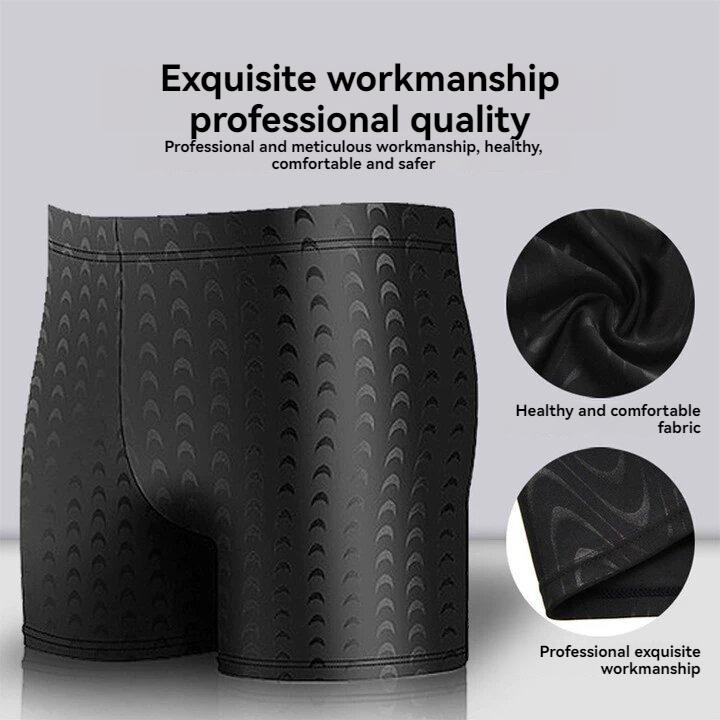 Adult Men, Summer Pure Black Plus Size, Professional Waterproof Quick-drying Bionic Fabric, Shark Skin Swimming Trunks