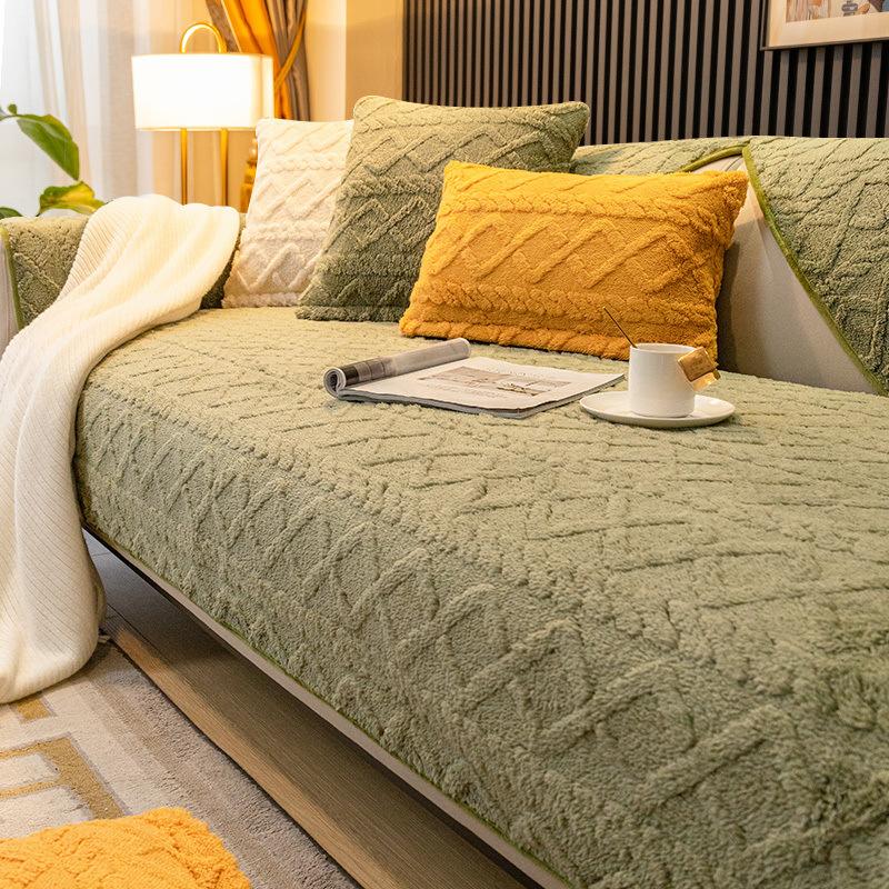 Tykket sofapute Sklisikkert dekselhåndkle Four Seasons Shu Cotton Plush Enkel altomfattende dekkpute.