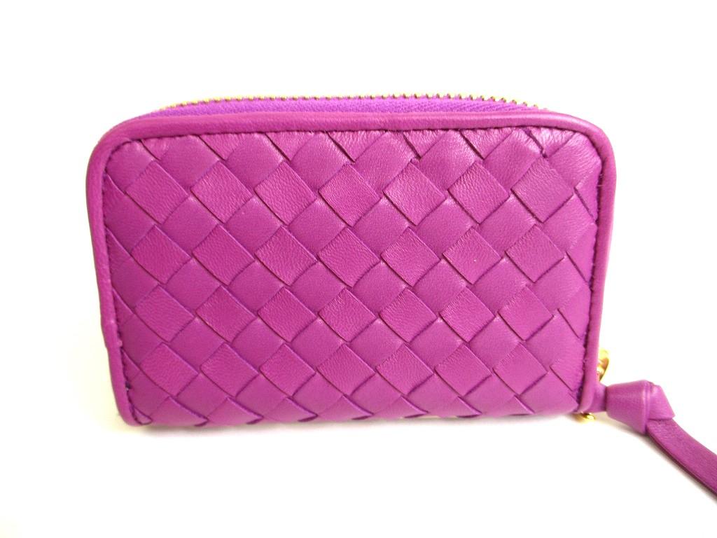 Authentic BOTTEGA VENETA Intrecciato Purple Leather Round Zip Coin Purse #9794  Refurbished