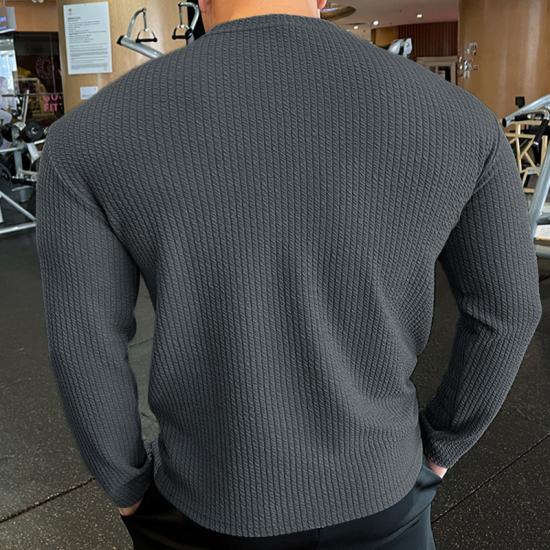 2024 Men Long Sleeves Solid Shirt Fitness Bodybuilding Tees Tops Male Fashion Slim Stripes Tshirts Man Inside Underwear