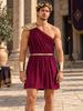 Men One Shoulder Greek Costume Toga Jumpsuit with Tiered Epaulet Elastic Waist Detachable Belt Cuffs Leaf Wreath for Stage Performance Cosplay