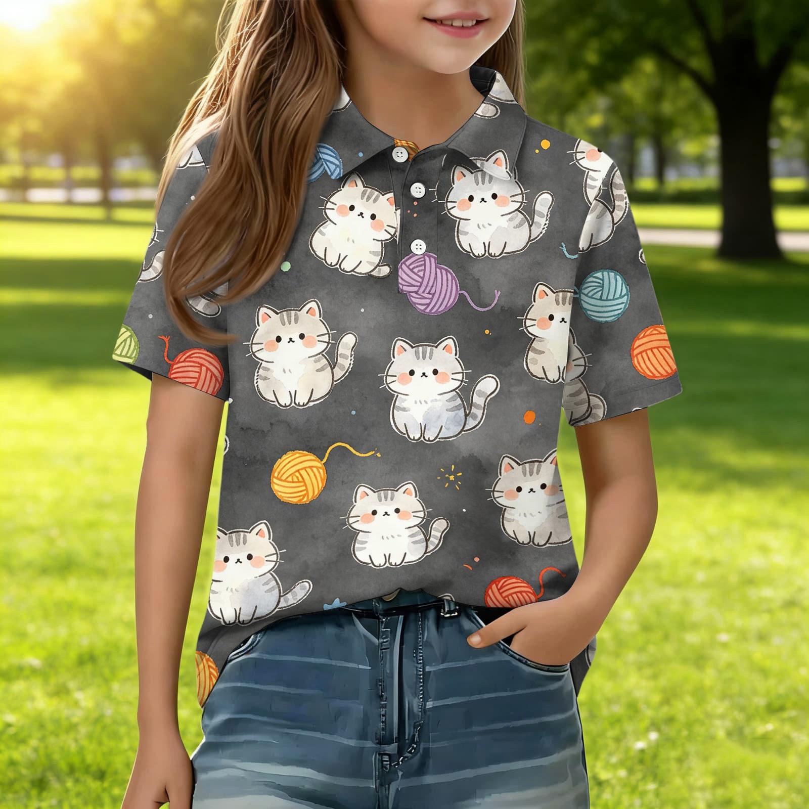 

Kids Casual Short Sleeve Polo Shirt Animal Print T Shirt Lightweight Breathable Comfortable Fit for Everyday Wear 130 чёрный