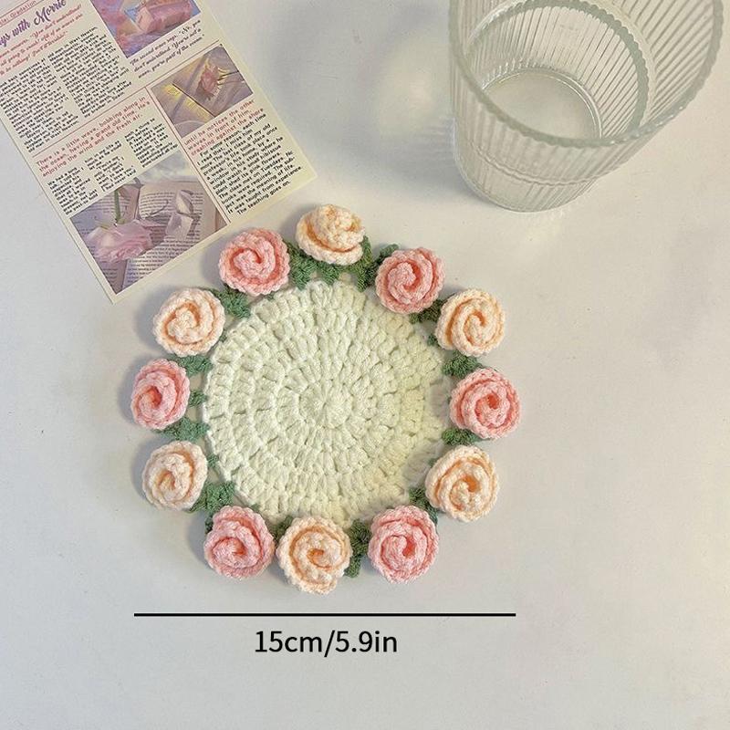 Rose Bouquet Coaster Crochet Flower Placemat Hand Woven Bouquet Cupmat Home Desktop Potted Plant Ornaments Mother'S Day Gift