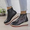 Fashion Embroidered thick-soled retro ankle boots for women in the autumn of 2025, pointed-toe oversized wedge heel fashion boots