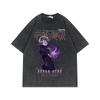 Soft Washed Jujutsu Kaisen Tshirt Distressed Cotton Anime Graphic Short Sleeve for Men Women