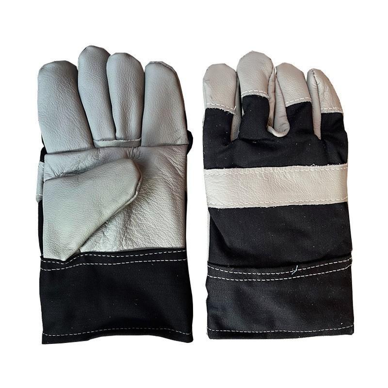 1 Pair Welding Gloves Cowhide Palm Flame Retardant Denim Back Heat Resistant For Welder Heavy Duty Work Safety Gloves Anti Spark