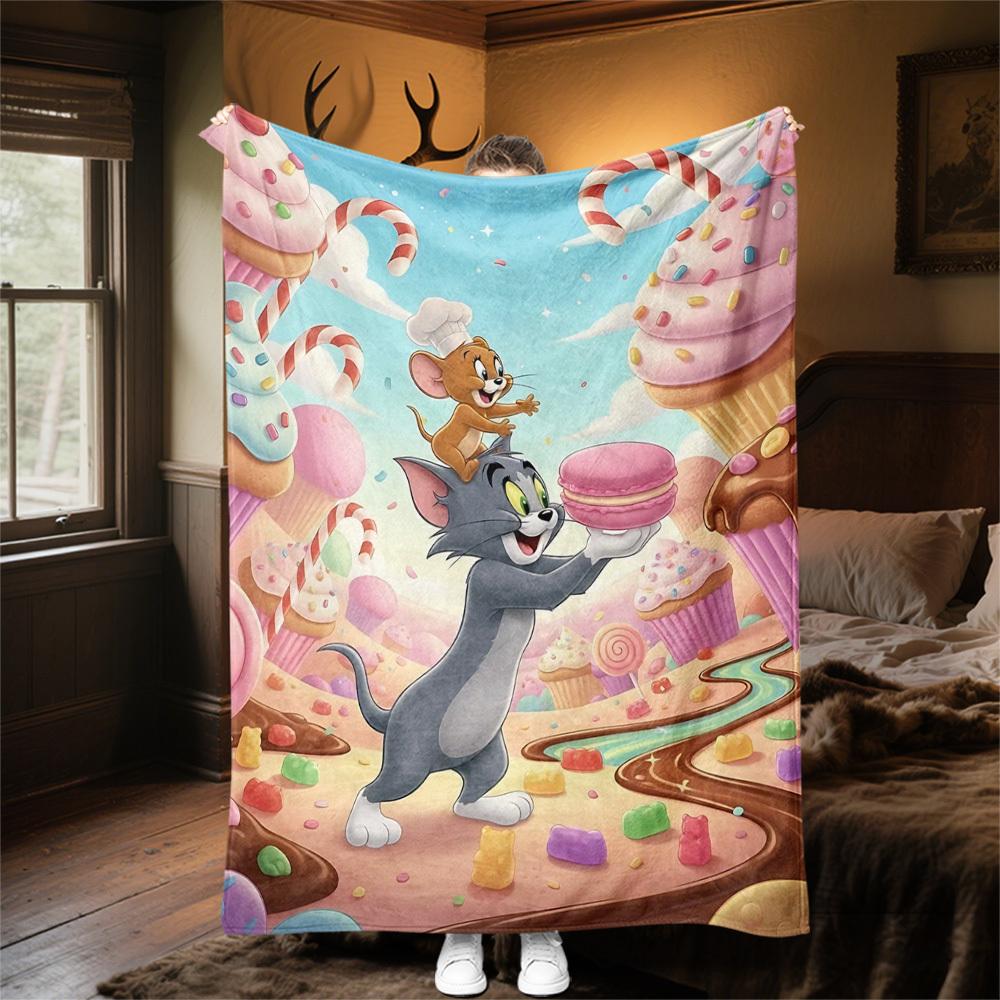 1pc Tom JerryOutdoor Flannel Blanket Soft Plush Decor for Picnics, camping,Bedroom, Playroom, or Lunch Breakn1178A