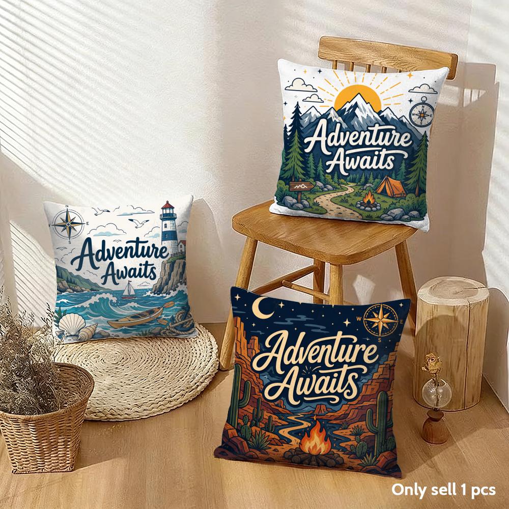 Adventure Awaits Cushion Cover Breathable Organic Short Plush Cushion Covers Machine Washable Wrinkle-Resistant Soft Durable