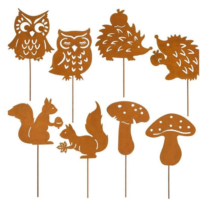 8Pcs Metal Animal for Outside Decorative Garden Stakes Animal Decoration Plant Stakes Metal Art Outside Yard Art 1