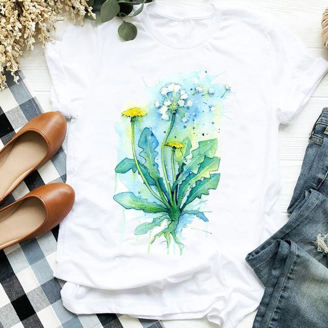 Women Lady Flower Butterfly Cartoon Printing 90s Fashion Print Shirt Clothes T Tee Womens Tshirt For Female Top Graphic T -Shirt