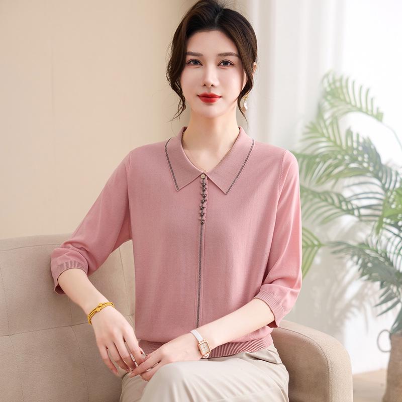 

Women s Rhinestone Button Knit Cardigan - Seven-Sleeve, Lightweight, Loose Fit, Mother s Day Spring/Autumn Top XL (Up to 115 Jin)