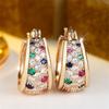 Small Round Stone Rainbow Zircon U Shaped Hoop Earrings For Women Vintage Gold Color Ear Buckle Wedding Jewelry Engagement Gifts