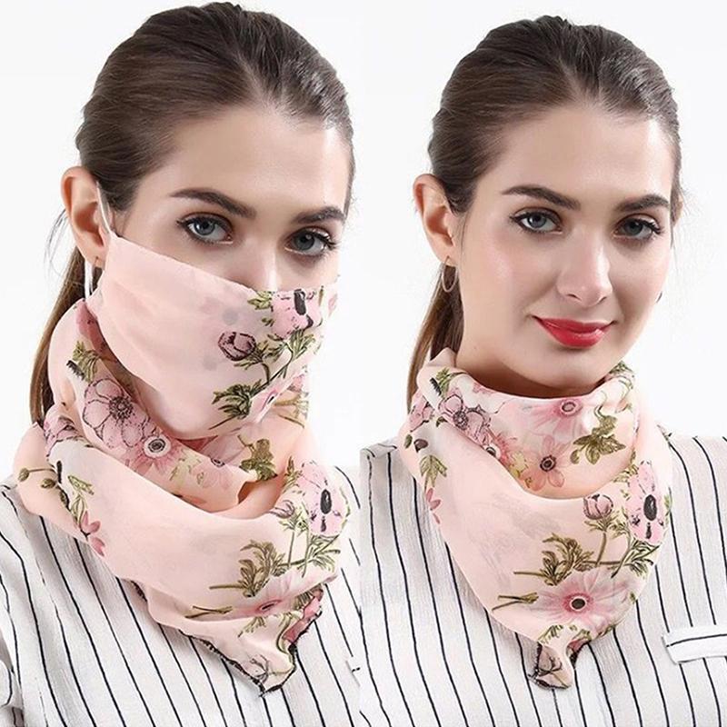 1Pc Summer Women Mask Scarf Sun Protection Mask Outdoor Riding Dustproof Cycling Running Ear Hangers Silk Scarf Handkerchief