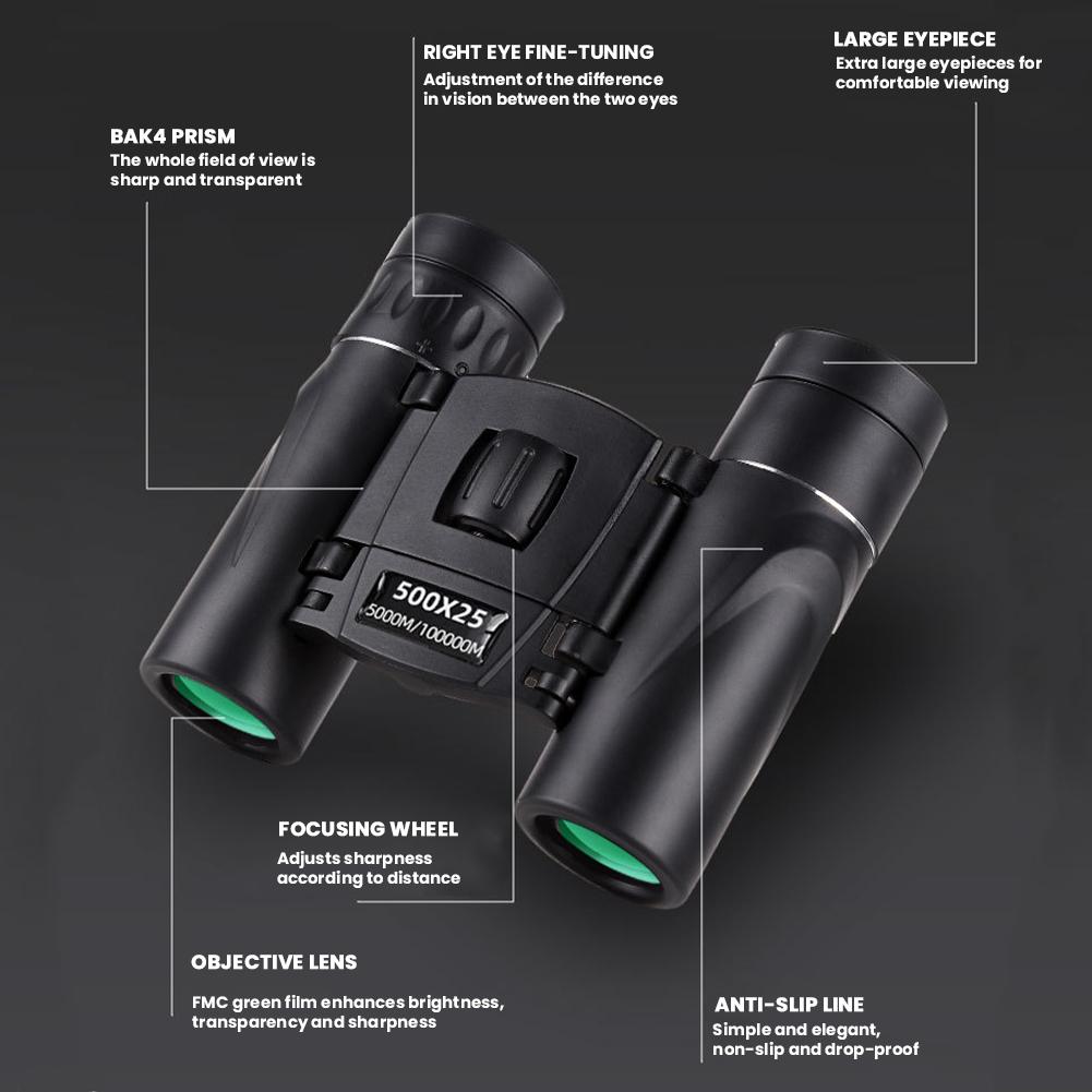 8X Binoculars Long Range Telescope HD Powerful Binoculars 500x25 Mini Pocket Binoculars for Hunting Sport Outdoor Camping Hiking