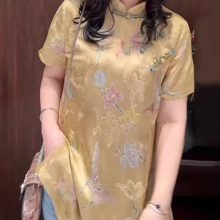 

Элегантная и модная женская летняя рубашка с коротким рукавом высокого класса, новинка 2025 года, белая и удобная, большого размера M [Recommended below 50kg] жёлтый