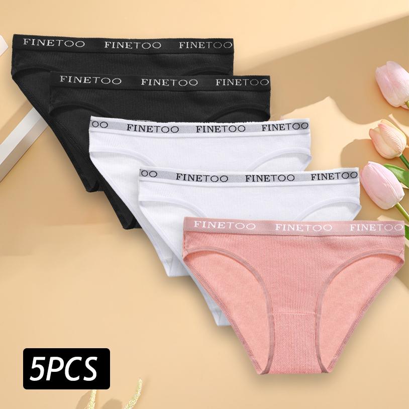 5PCS Women's Cotton Briefs Sexy High Elastic Waist Panties Soft Female Underpants Solid Color Large Size Underwear M-2XL