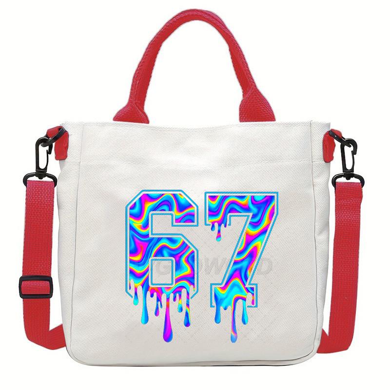Steal a Brainrot 67 Unicorn Printed Student Crossbody Bag Casual Canvas Shoulder Bags